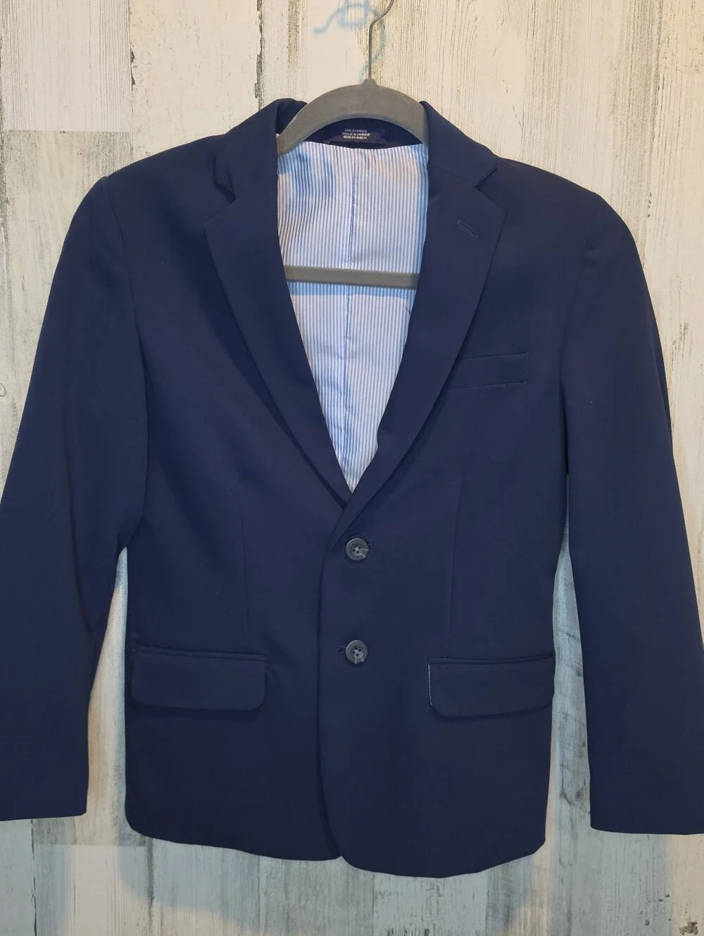 IZOD Boys Suit 3 Piece Navy Blazer Pants Blue Dress Shirt Size 10 12 Stretch